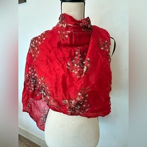 Red Floral Embroidered Scarf